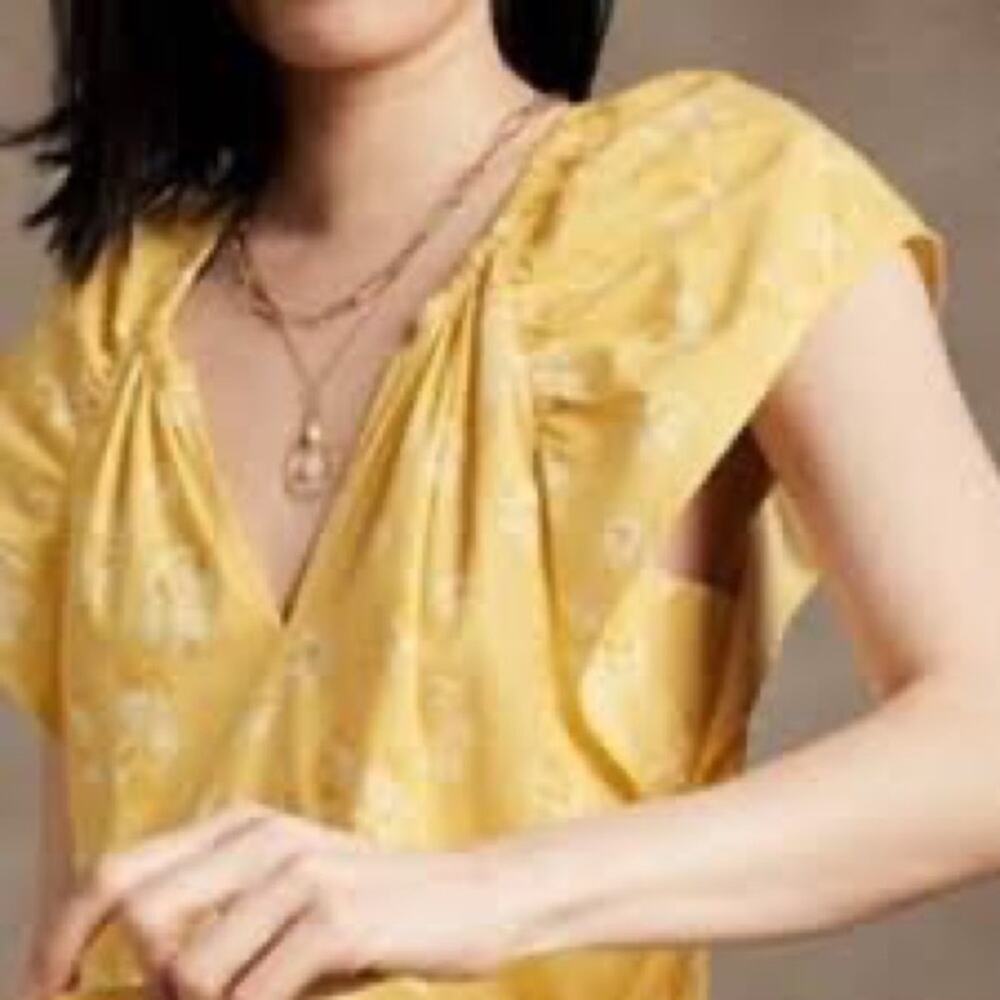 NWT Banana Republic MEDIUM Tiered Hem Yellow Dress - Picture 2 of 11